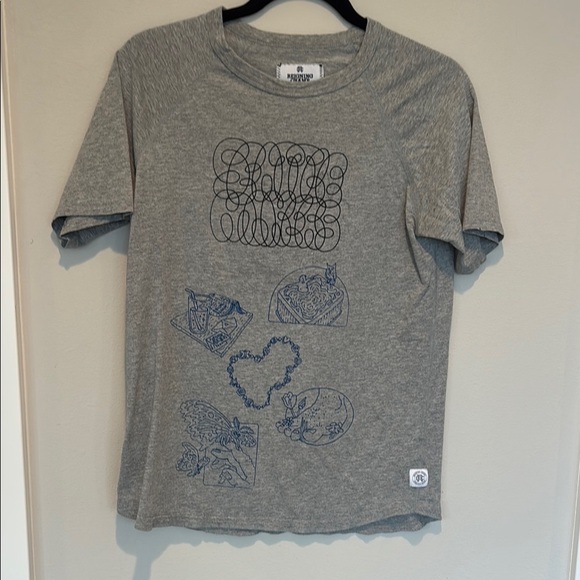 Reigning Champ Heather Gray T-Shirt with Blue Graphics Small - Picture 1 of 6